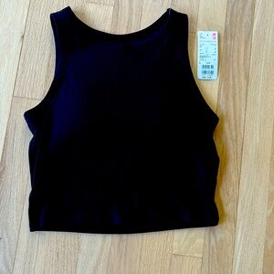 Black rib crop top tank. 97 percent cotton 3 percent spandex